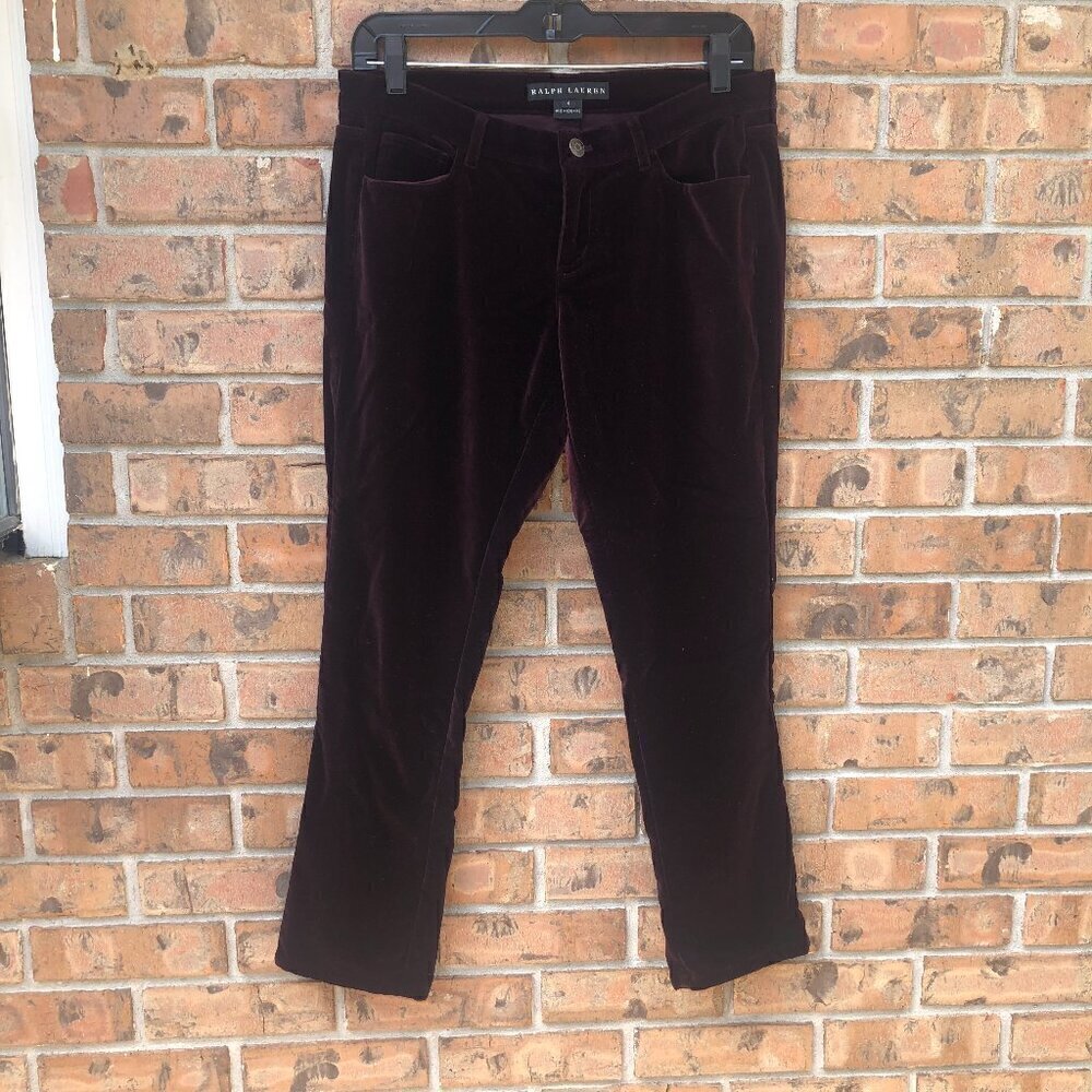 Vtg Ralph Lauren Maroon Velvet Straight Leg Pants Jeans Size 4 - Picture 4 of 10